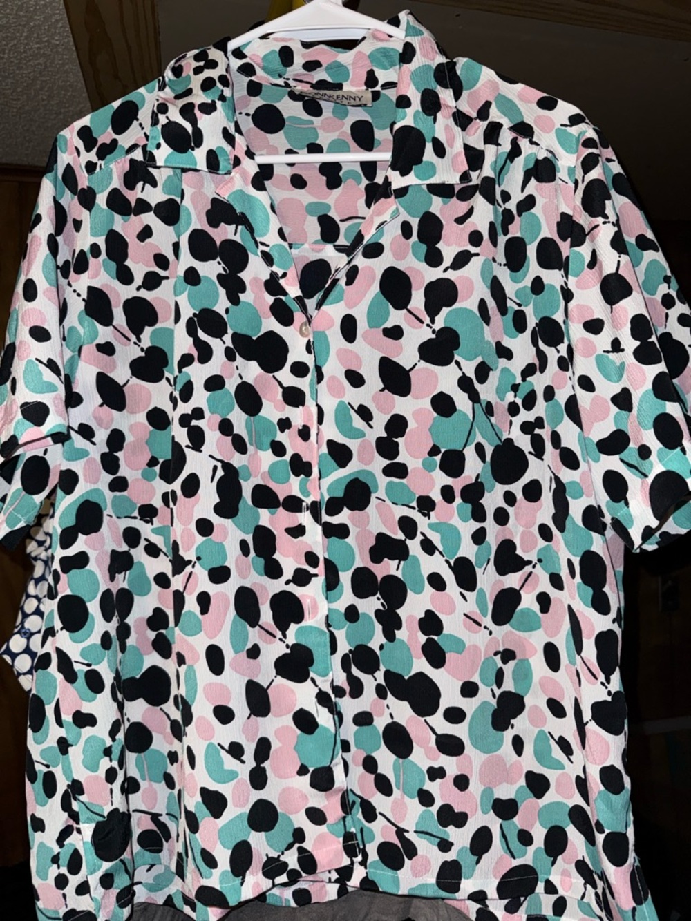 Button-Down Short Sleeve Shirt in Black, Pink & Teal